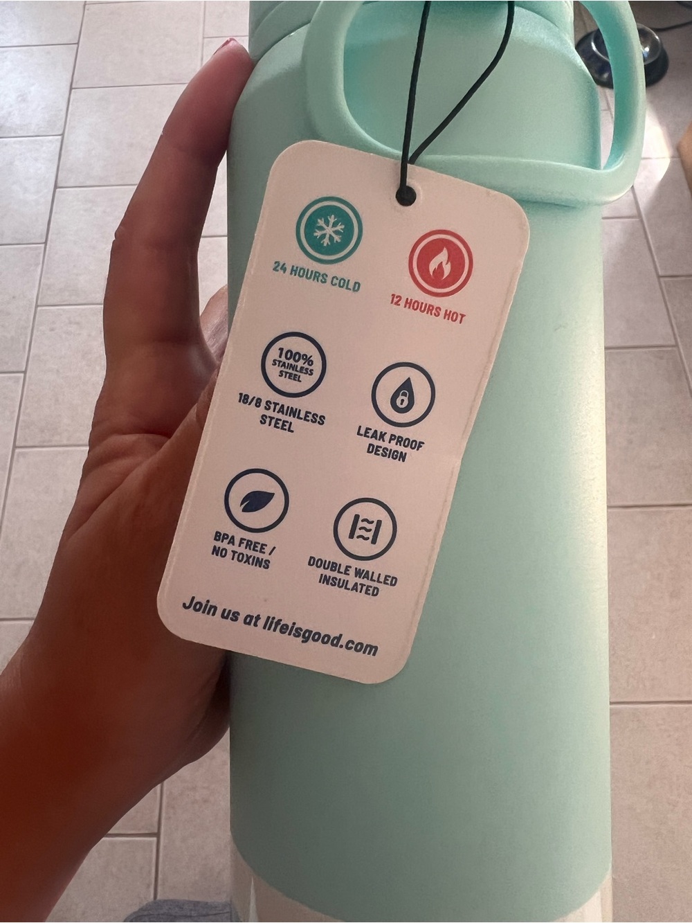 Life Is Good Mint Green Insulated Bottle with Tag - Picture 6 of 11